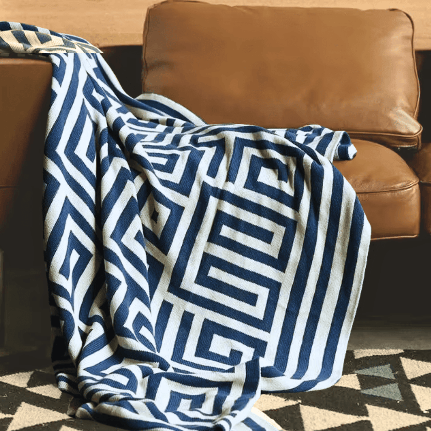 Throw Blanket Geometric Jacquard Knitted Blanket Throw 110cm x 150cm 43.3" x 59" - Moda-Airneis
