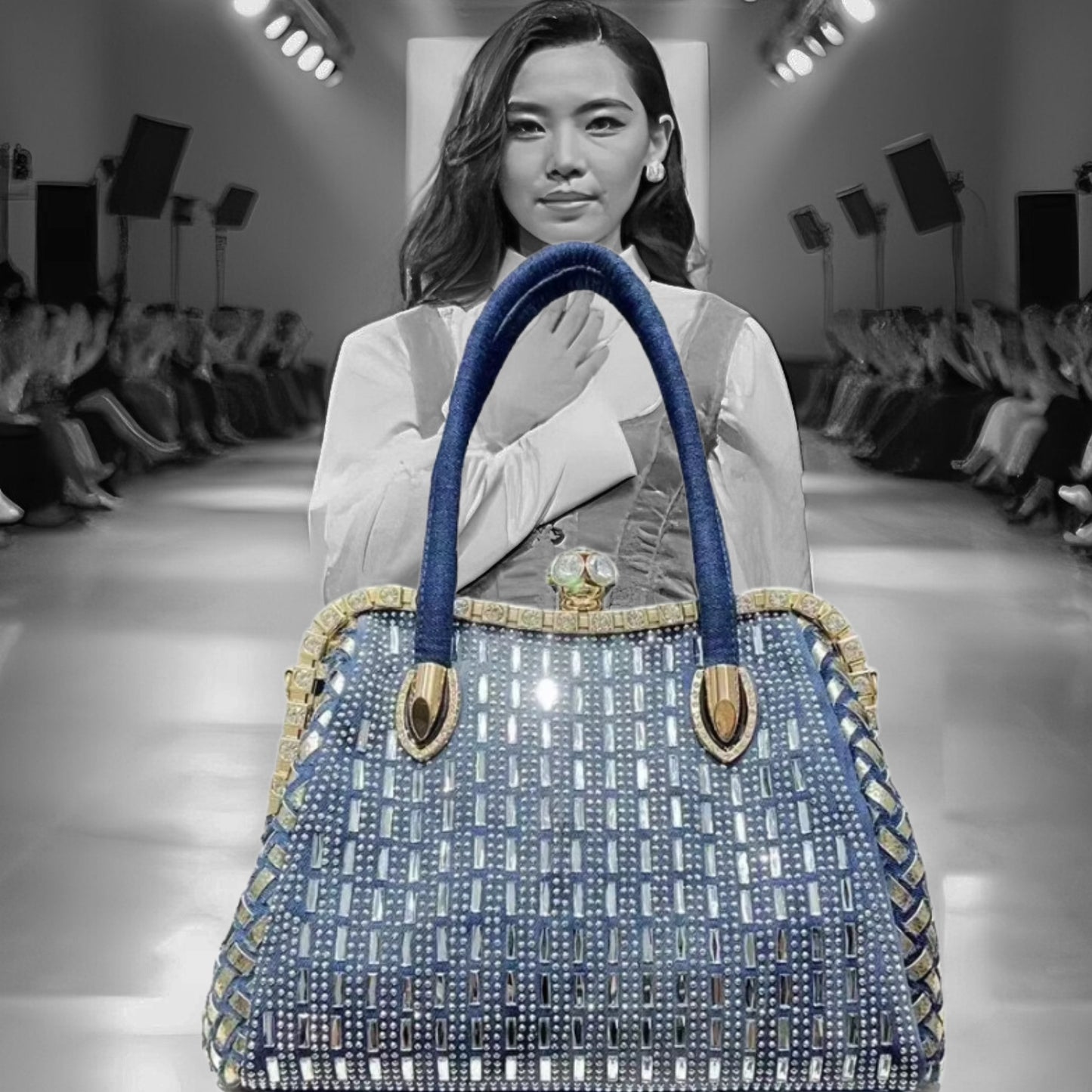 'Eve' Denim and 'diamonds' evening, clubbing or anytime (there are no rules here!) stylish, cute bag. Submit to your inner bling :) - Moda-Airneis