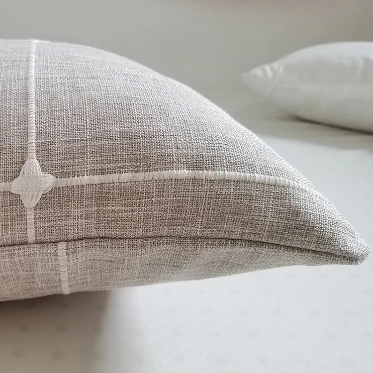 Simple Plaid Cushion Cover Brown Grey Embroidery Stripe 45x45cm 60x60cm Cotton Linen Pillow Cover Home Decoration Living Room - Moda-Airneis
