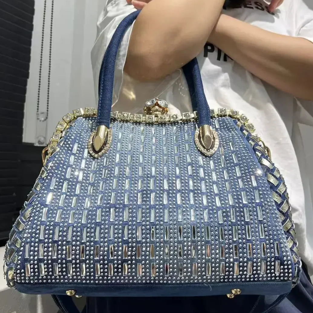 'Eve' Denim and 'diamonds' evening, clubbing or anytime (there are no rules here!) stylish, cute bag. Submit to your inner bling :) - Moda-Airneis