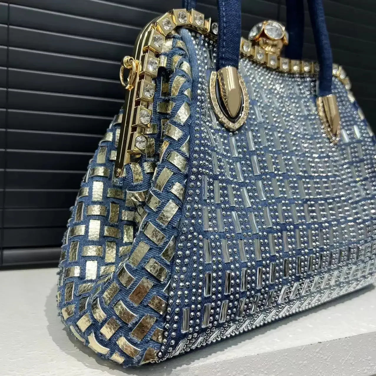 'Eve' Denim and 'diamonds' evening, clubbing or anytime (there are no rules here!) stylish, cute bag. Submit to your inner bling :) - Moda-Airneis
