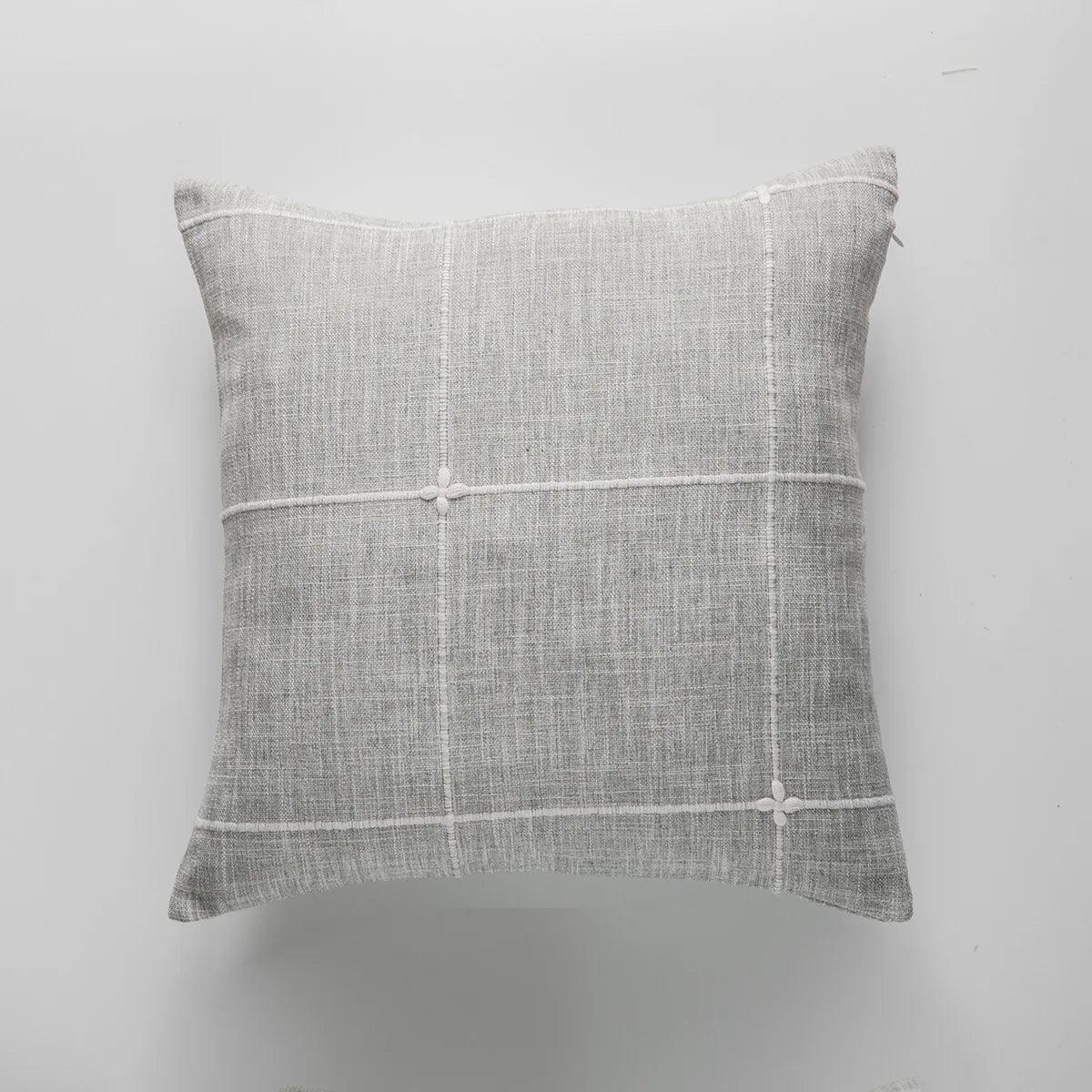 Simple Plaid Cushion Cover Brown Grey Embroidery Stripe 45x45cm 60x60cm Cotton Linen Pillow Cover Home Decoration Living Room - Moda-Airneis