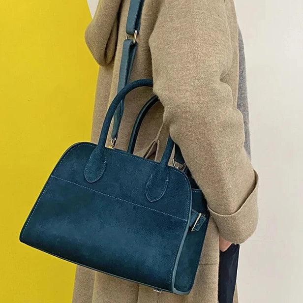 Suede Leather Italian Classic handbag. Genuine Cowhide Leather with hand and shoulder straps. 250x190x180mm 9.84x7.48x7.08" + 300x190x160mm 11.81x 7.48 x 6.30 - Moda-Airneis
