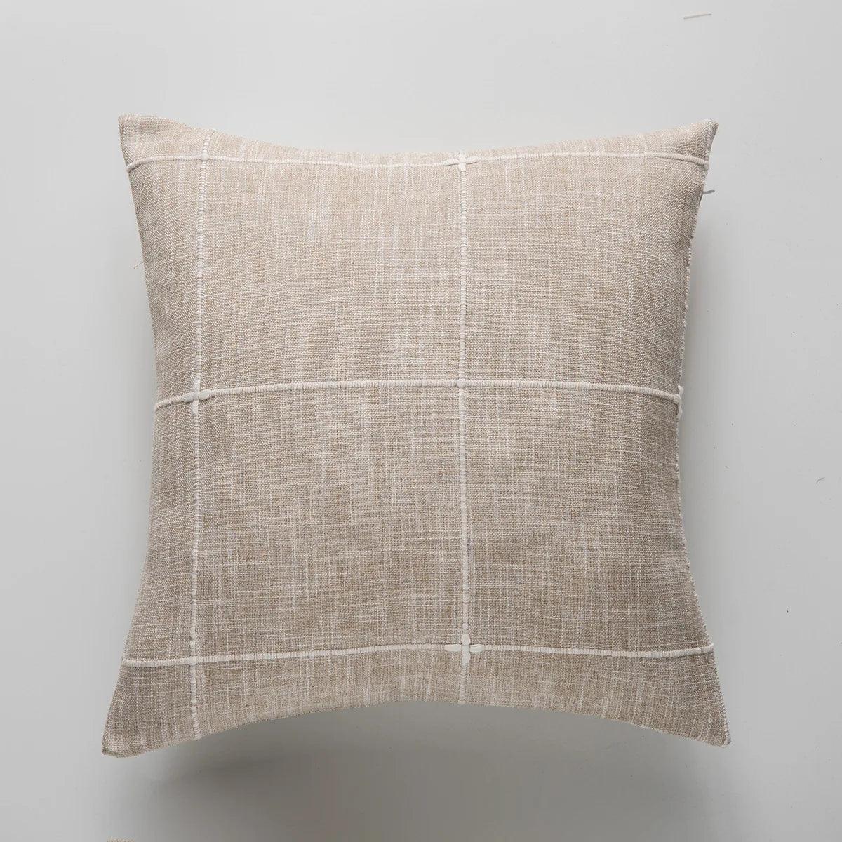 Simple Plaid Cushion Cover Brown Grey Embroidery Stripe 45x45cm 60x60cm Cotton Linen Pillow Cover Home Decoration Living Room - Moda-Airneis