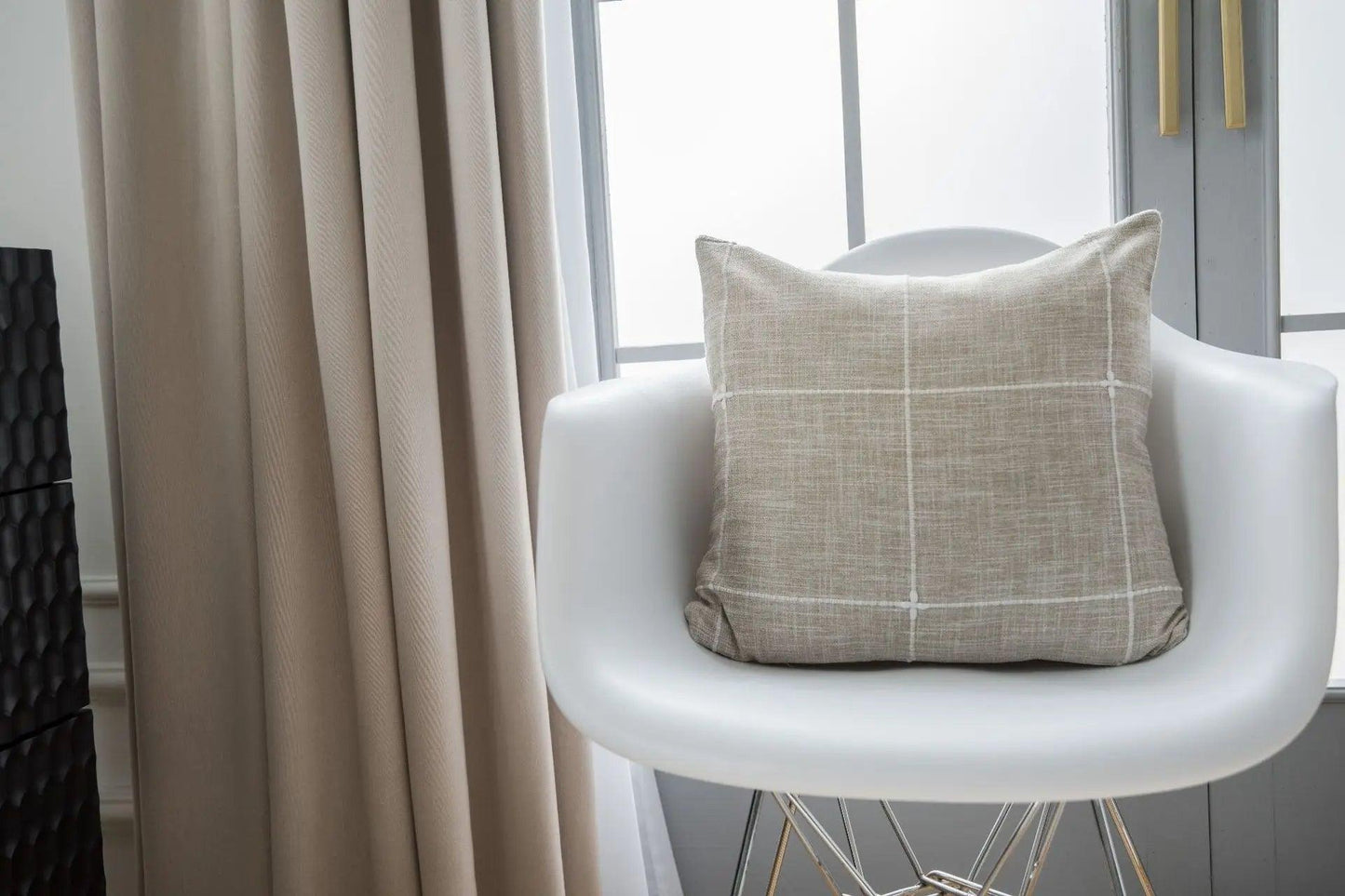 Simple Plaid Cushion Cover Brown Grey Embroidery Stripe 45x45cm 60x60cm Cotton Linen Pillow Cover Home Decoration Living Room - Moda-Airneis