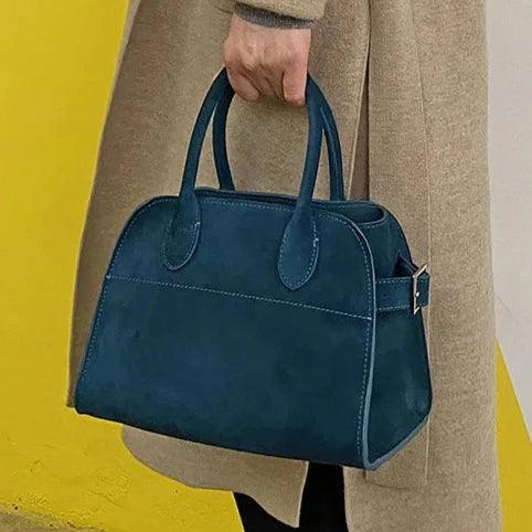Suede Leather Italian Classic handbag. Genuine Cowhide Leather with hand and shoulder straps. 250x190x180mm 9.84x7.48x7.08" + 300x190x160mm 11.81x 7.48 x 6.30 - Moda-Airneis