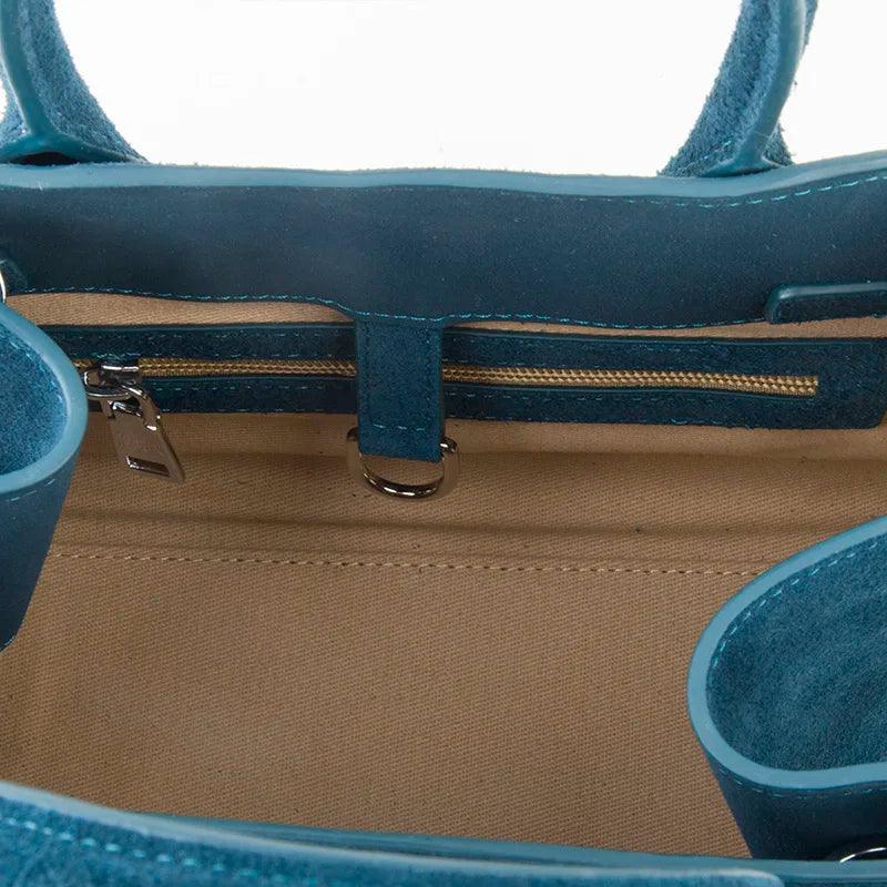 Suede Leather Italian Classic handbag. Genuine Cowhide Leather with hand and shoulder straps. 250x190x180mm 9.84x7.48x7.08" + 300x190x160mm 11.81x 7.48 x 6.30 - Moda-Airneis