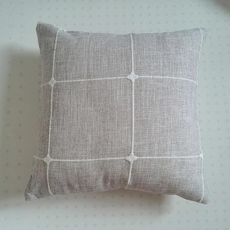 Simple Plaid Cushion Cover Brown Grey Embroidery Stripe 45x45cm 60x60cm Cotton Linen Pillow Cover Home Decoration Living Room - Moda-Airneis
