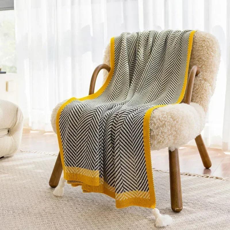 Blanket Diagonal Stripe Knitted Throw Tassel corners 130cm x 150cm 51.2" x 59" - Moda-Airneis