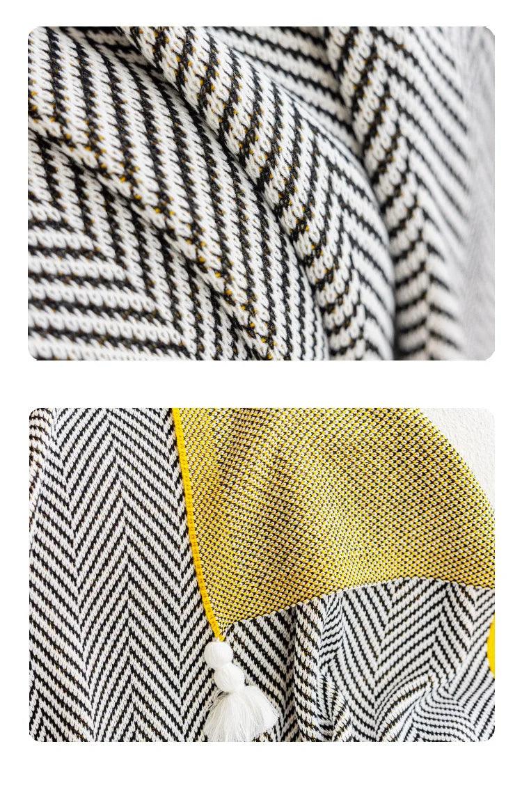 Blanket Diagonal Stripe Knitted Throw Tassel corners 130cm x 150cm 51.2" x 59" - Moda-Airneis