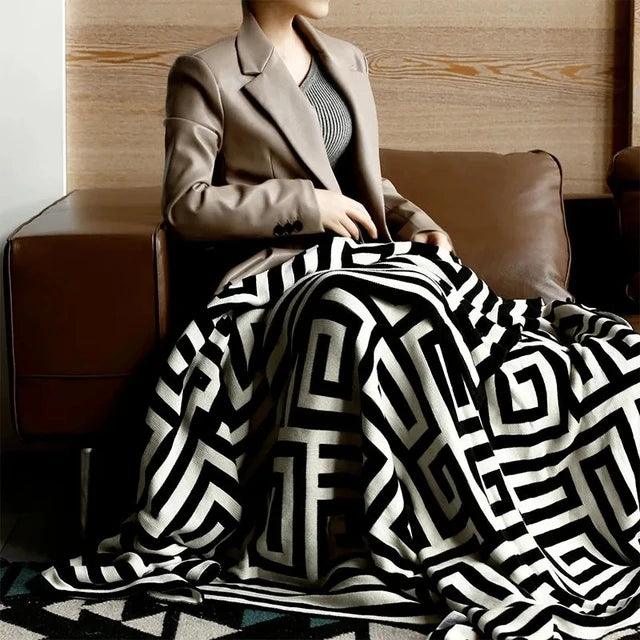 Throw Blanket Geometric Jacquard Knitted Blanket Throw 110cm x 150cm 43.3" x 59" - Moda-Airneis