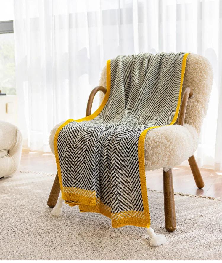 Blanket Diagonal Stripe Knitted Throw Tassel corners 130cm x 150cm 51.2" x 59" - Moda-Airneis