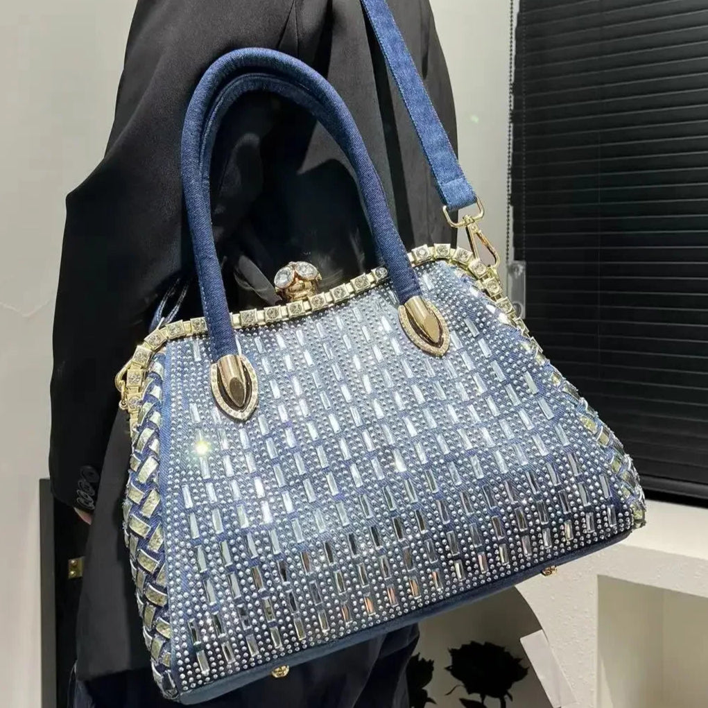 'Eve' Denim and 'diamonds' evening, clubbing or anytime (there are no rules here!) stylish, cute bag. Submit to your inner bling :) - Moda-Airneis