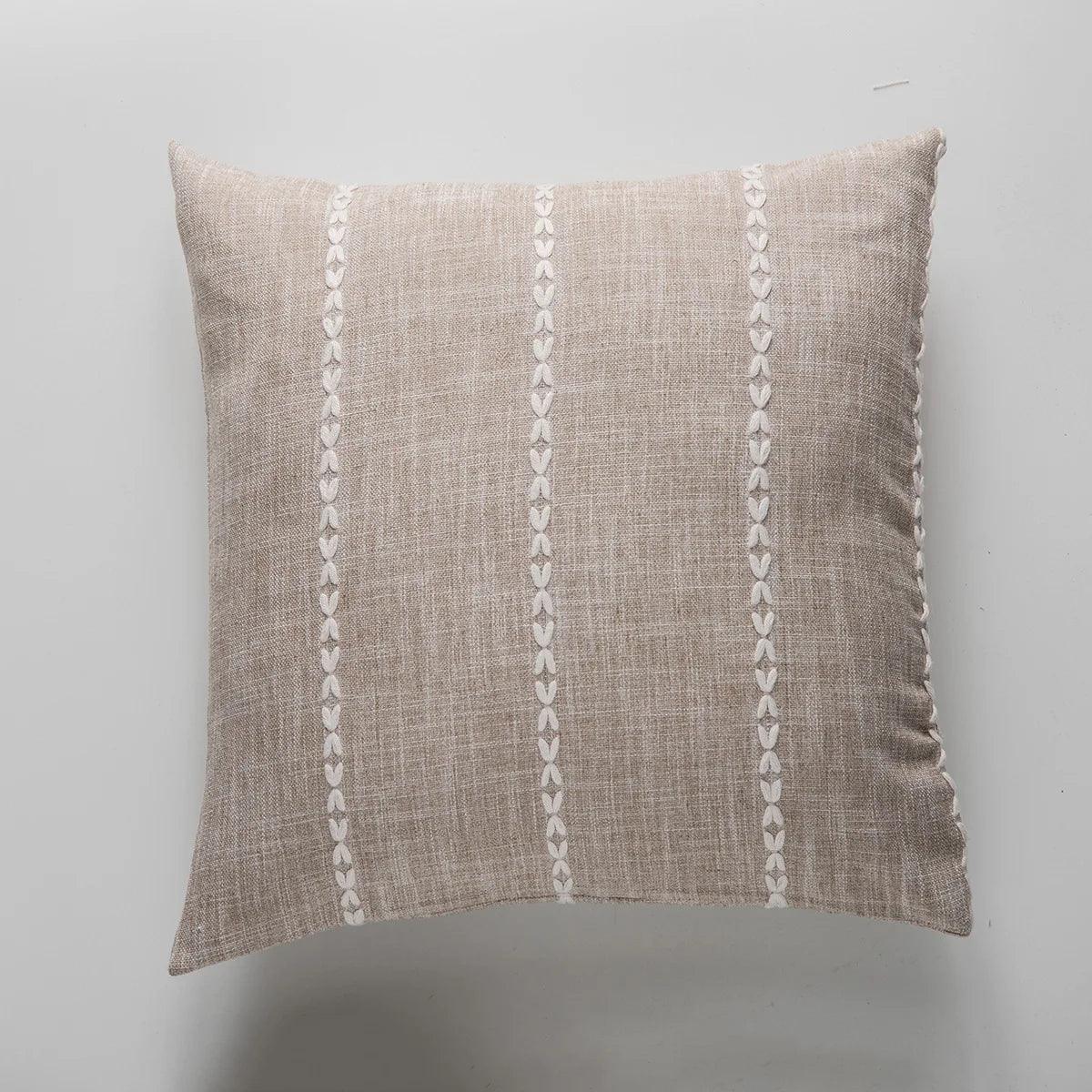Simple Plaid Cushion Cover Brown Grey Embroidery Stripe 45x45cm 60x60cm Cotton Linen Pillow Cover Home Decoration Living Room - Moda-Airneis