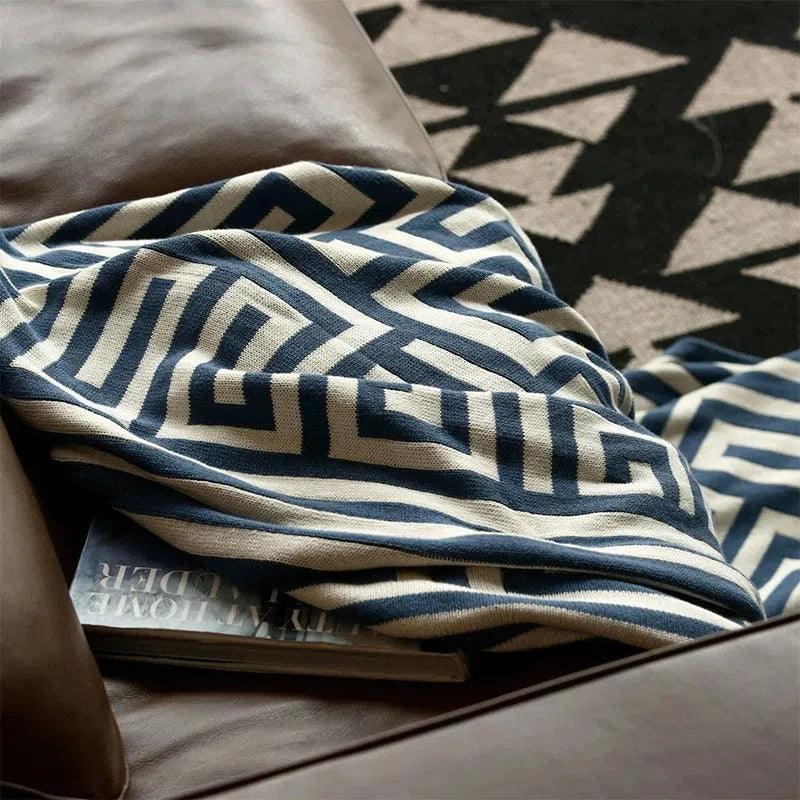 Throw Blanket Geometric Jacquard Knitted Blanket Throw 110cm x 150cm 43.3" x 59" - Moda-Airneis