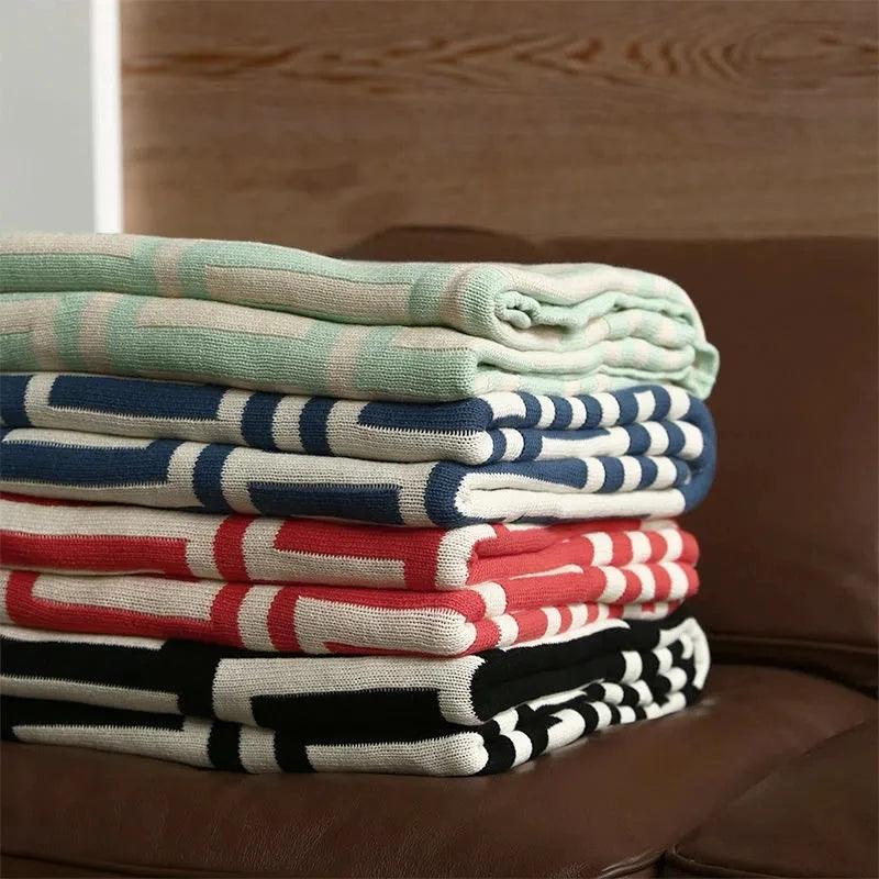 Throw Blanket Geometric Jacquard Knitted Blanket Throw 110cm x 150cm 43.3" x 59" - Moda-Airneis