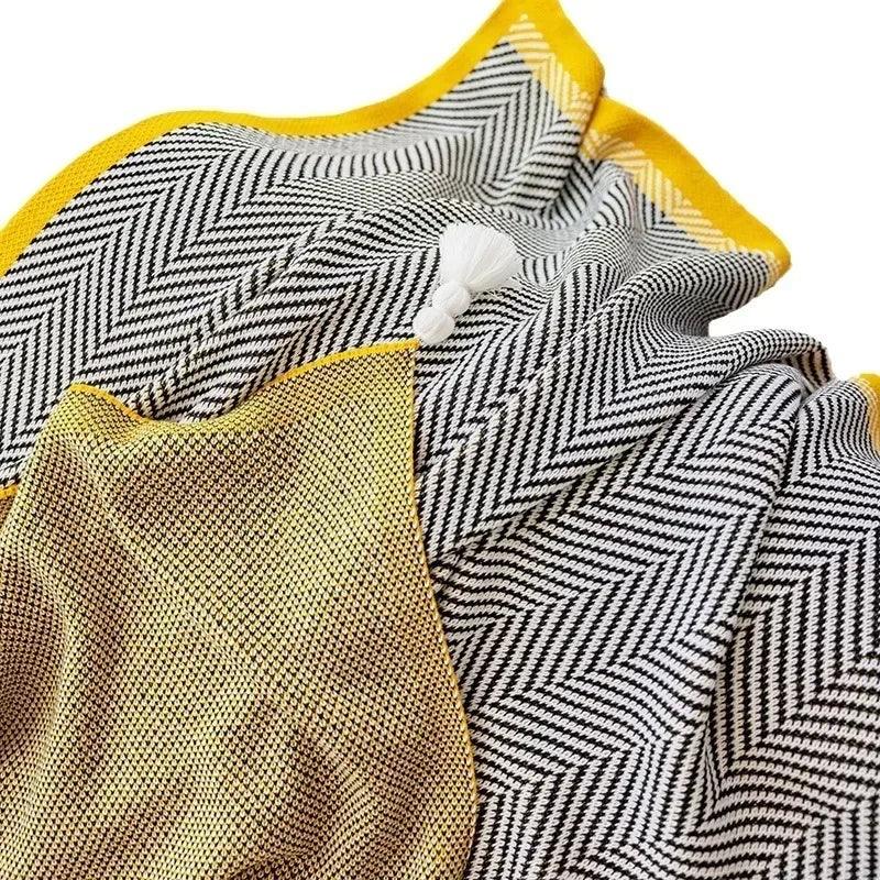 Blanket Diagonal Stripe Knitted Throw Tassel corners 130cm x 150cm 51.2" x 59" - Moda-Airneis
