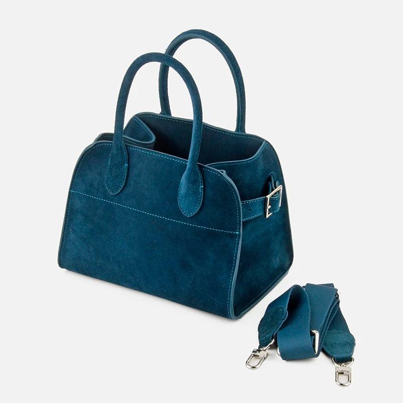 Suede Leather Italian Classic handbag. Genuine Cowhide Leather with hand and shoulder straps. 250x190x180mm 9.84x7.48x7.08" + 300x190x160mm 11.81x 7.48 x 6.30 - Moda-Airneis
