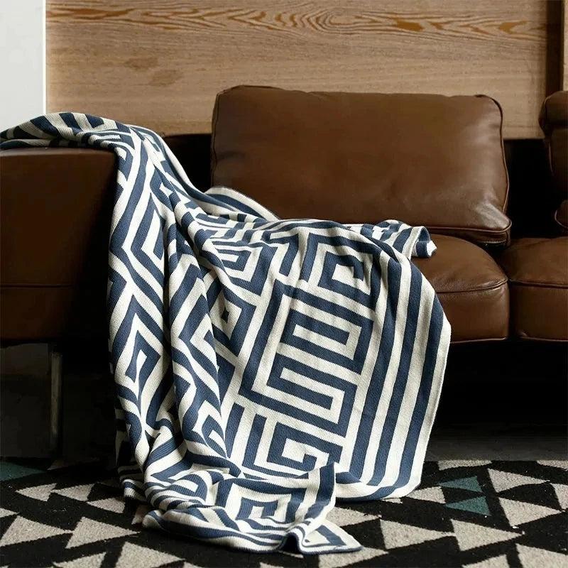 Throw Blanket Geometric Jacquard Knitted Blanket Throw 110cm x 150cm 43.3" x 59" - Moda-Airneis