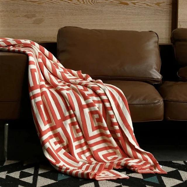 Throw Blanket Geometric Jacquard Knitted Blanket Throw 110cm x 150cm 43.3" x 59" - Moda-Airneis