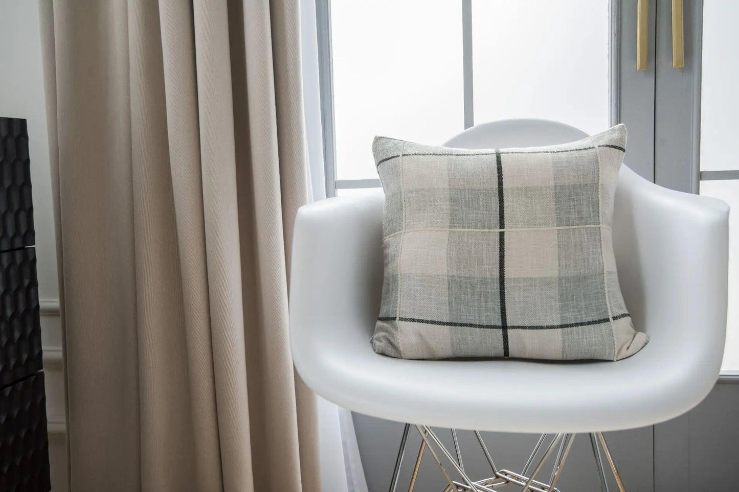 Simple Plaid Cushion Cover Brown Grey Embroidery Stripe 45x45cm 60x60cm Cotton Linen Pillow Cover Home Decoration Living Room - Moda-Airneis