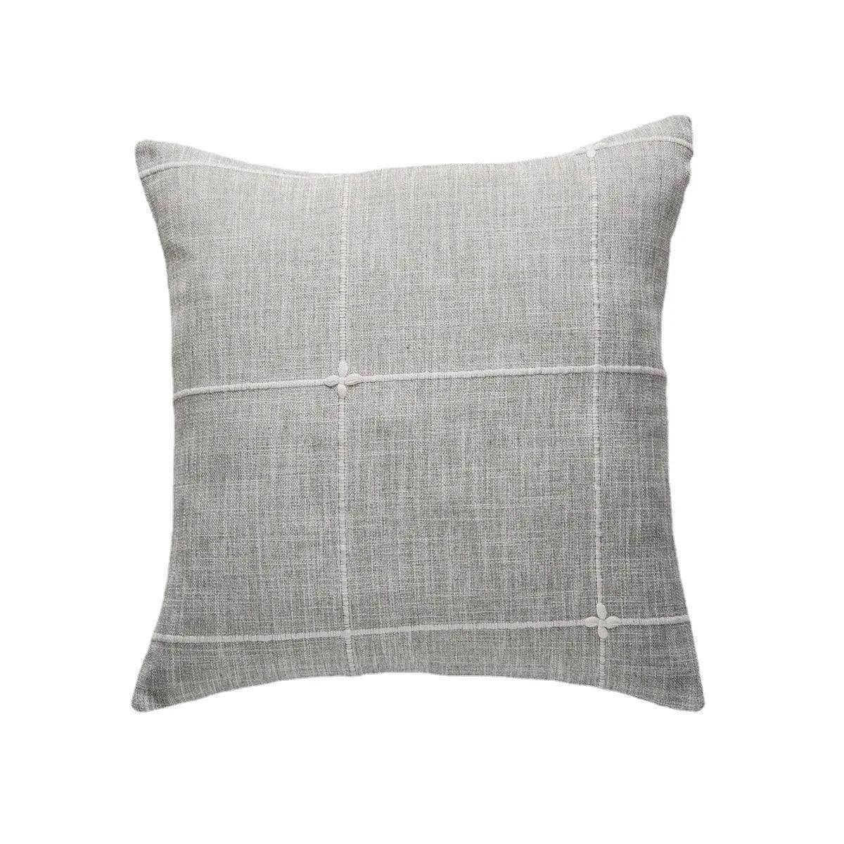 Simple Plaid Cushion Cover Brown Grey Embroidery Stripe 45x45cm 60x60cm Cotton Linen Pillow Cover Home Decoration Living Room - Moda-Airneis