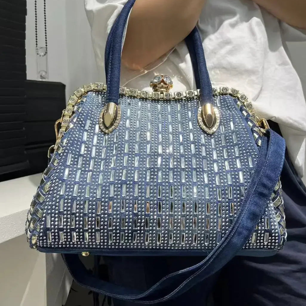 'Eve' Denim and 'diamonds' evening, clubbing or anytime (there are no rules here!) stylish, cute bag. Submit to your inner bling :) - Moda-Airneis