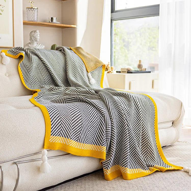 Blanket Diagonal Stripe Knitted Throw Tassel corners 130cm x 150cm 51.2" x 59" - Moda-Airneis
