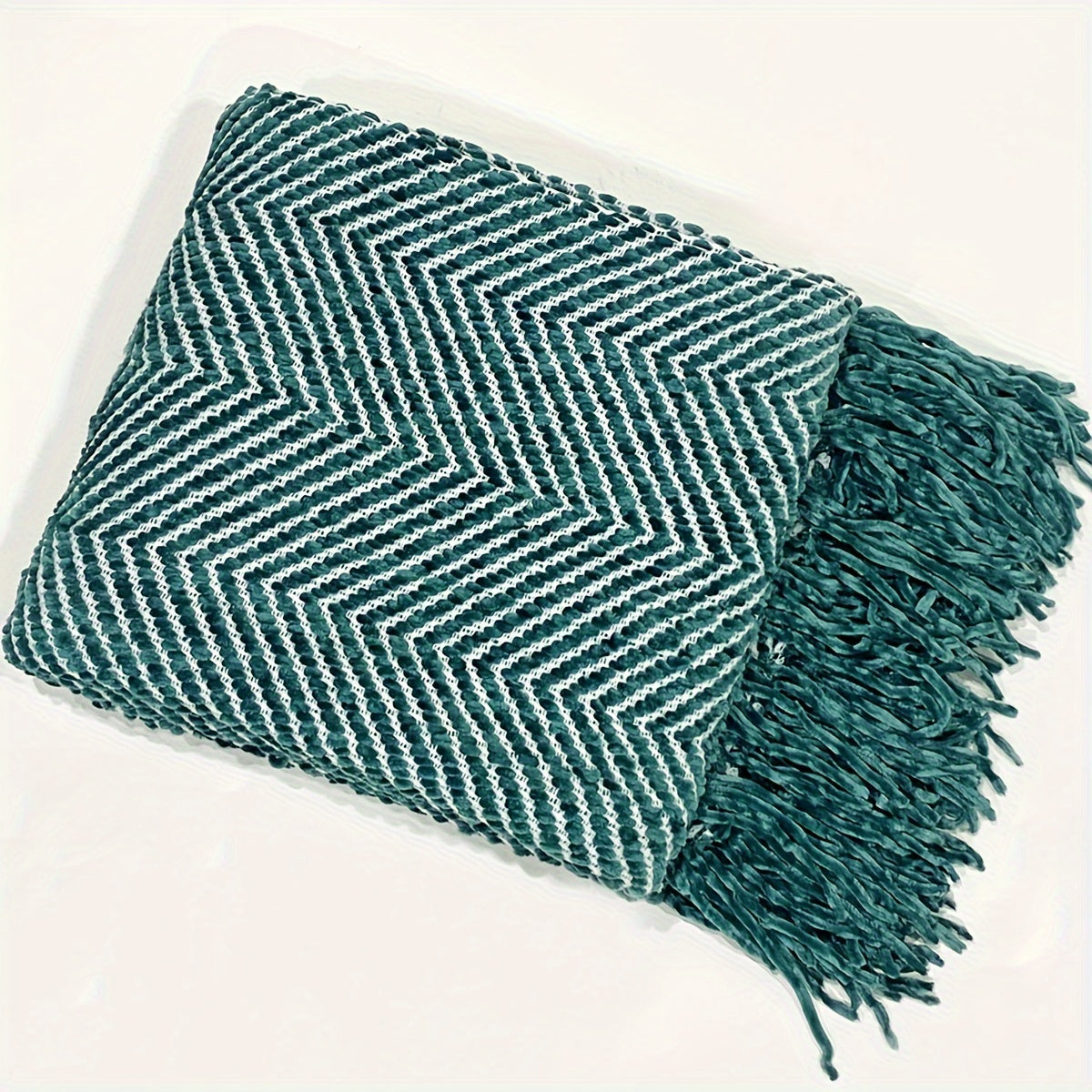 Cozy Striped jacquard knit Throw Blanket with Tassel fringe edge.  Burgundy , green stripe tones.   51 x 71"  130 x 180cm