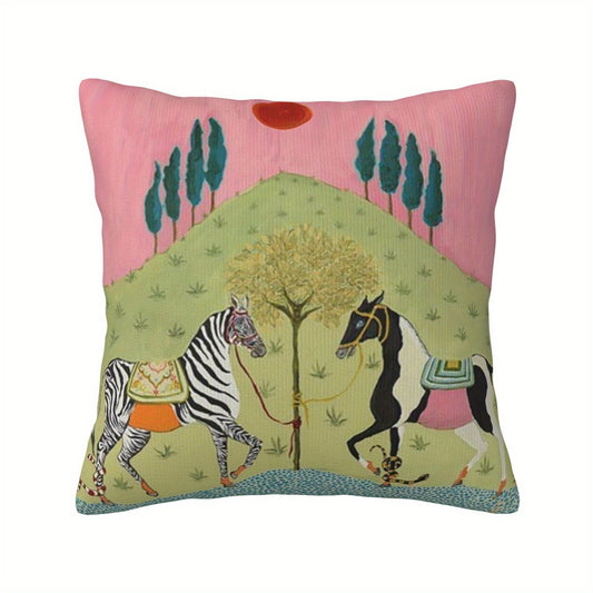 Horses & Zebra Print Short Plush Pillow Cover 18 x 18"