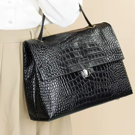 High-grade Leather Women's Luxury Crocodile Pattern Handbag 31.5cm