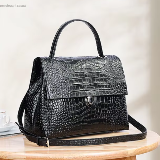 High-grade Leather Women's Luxury Crocodile Pattern Handbag 31.5cm