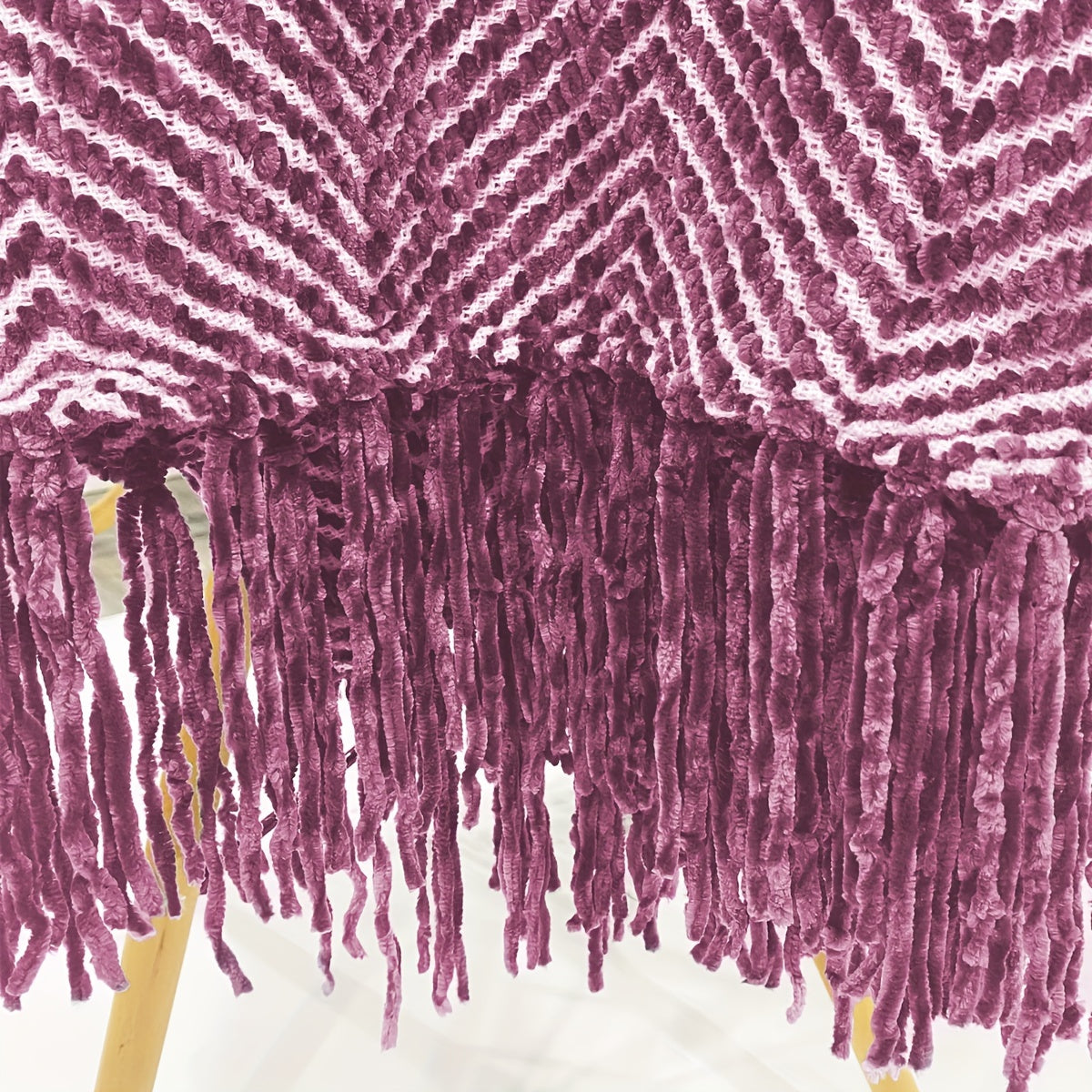 Cozy Striped jacquard knit Throw Blanket with Tassel fringe edge.  Burgundy , green stripe tones.   51 x 71"  130 x 180cm