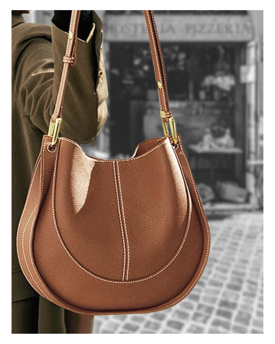'Roma' Stylish Cowhide Leather 28cm (11.02") shoulder or crossbody tote bag. - Moda-Airneis