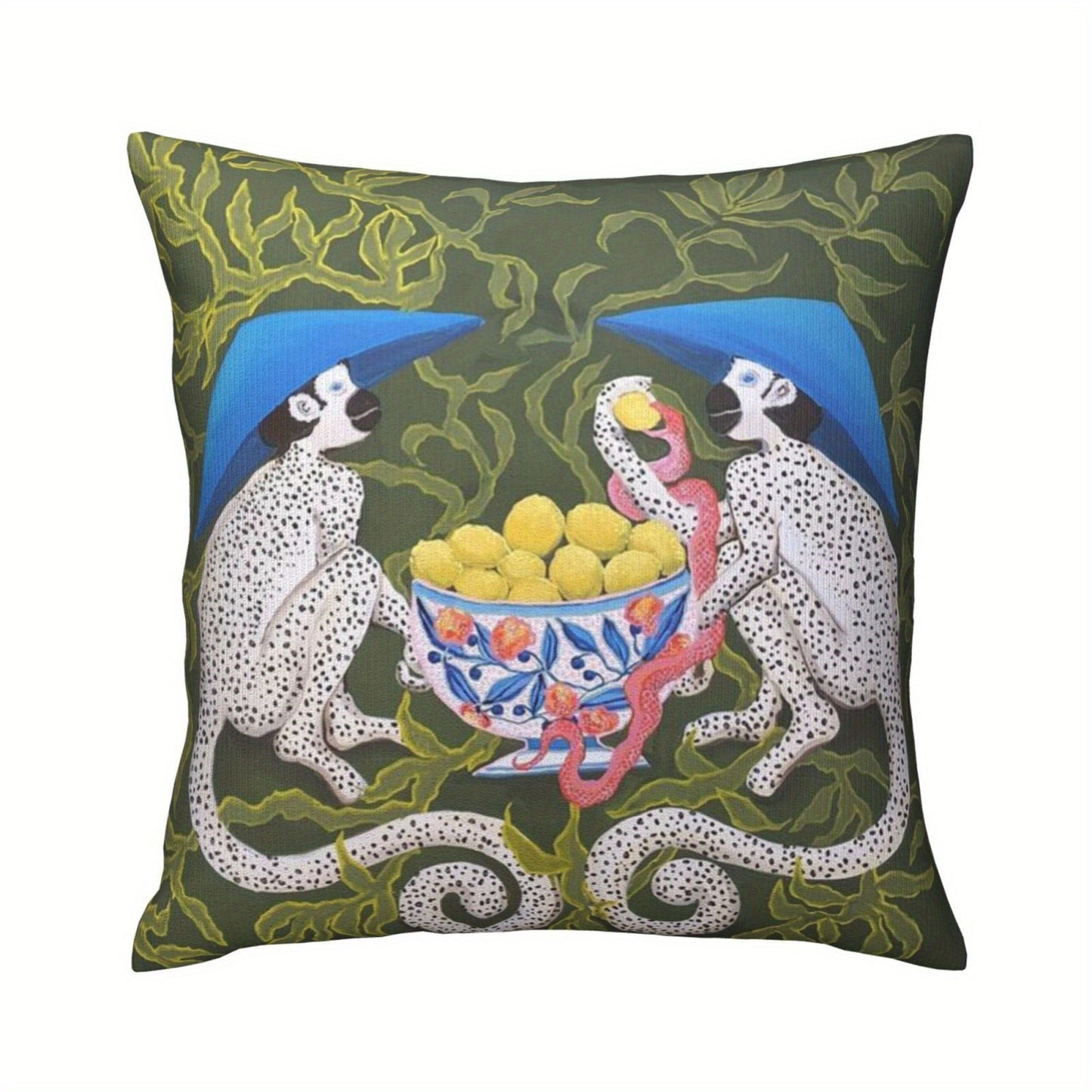 Plush Decorative Pillow Cover, Double-Sided Monkey & Peach Print, Woven Cushion Case  18x18" 45 x 45 cm