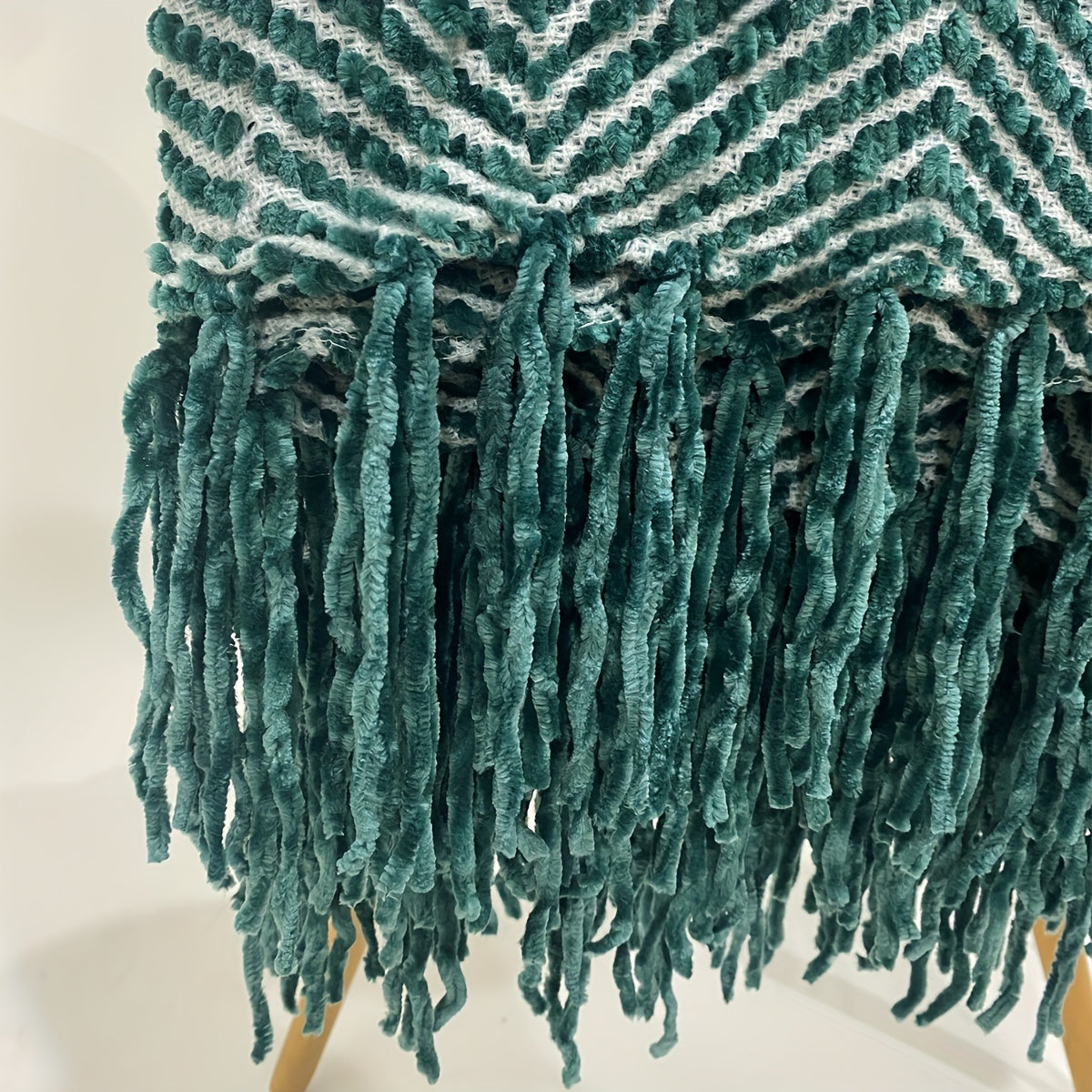 Cozy Striped jacquard knit Throw Blanket with Tassel fringe edge.  Burgundy , green stripe tones.   51 x 71"  130 x 180cm