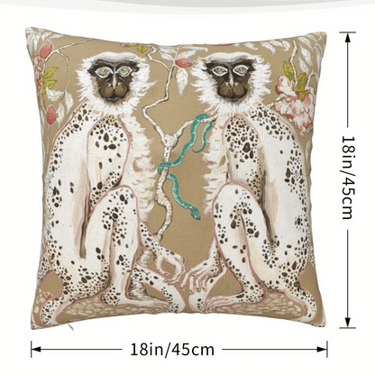 Monkeys Chinoiserie on Beige with Short Plush Double Sided pattern 18 x 18" - Moda-Airneis