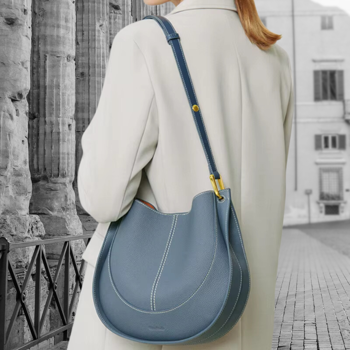 'Roma' Stylish Cowhide Leather 28cm (11.02") shoulder or crossbody tote bag. - Moda-Airneis