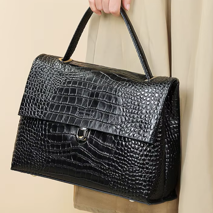 High-grade Leather Women's Luxury Crocodile Pattern Handbag 31.5cm