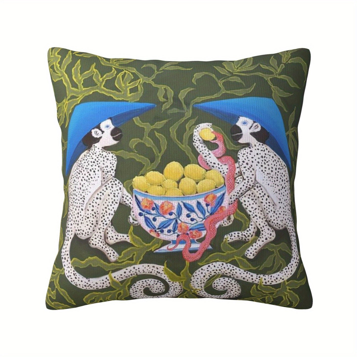 Plush Decorative Pillow Cover, Double-Sided Monkey & Peach Print, Woven Cushion Case  18x18" 45 x 45 cm