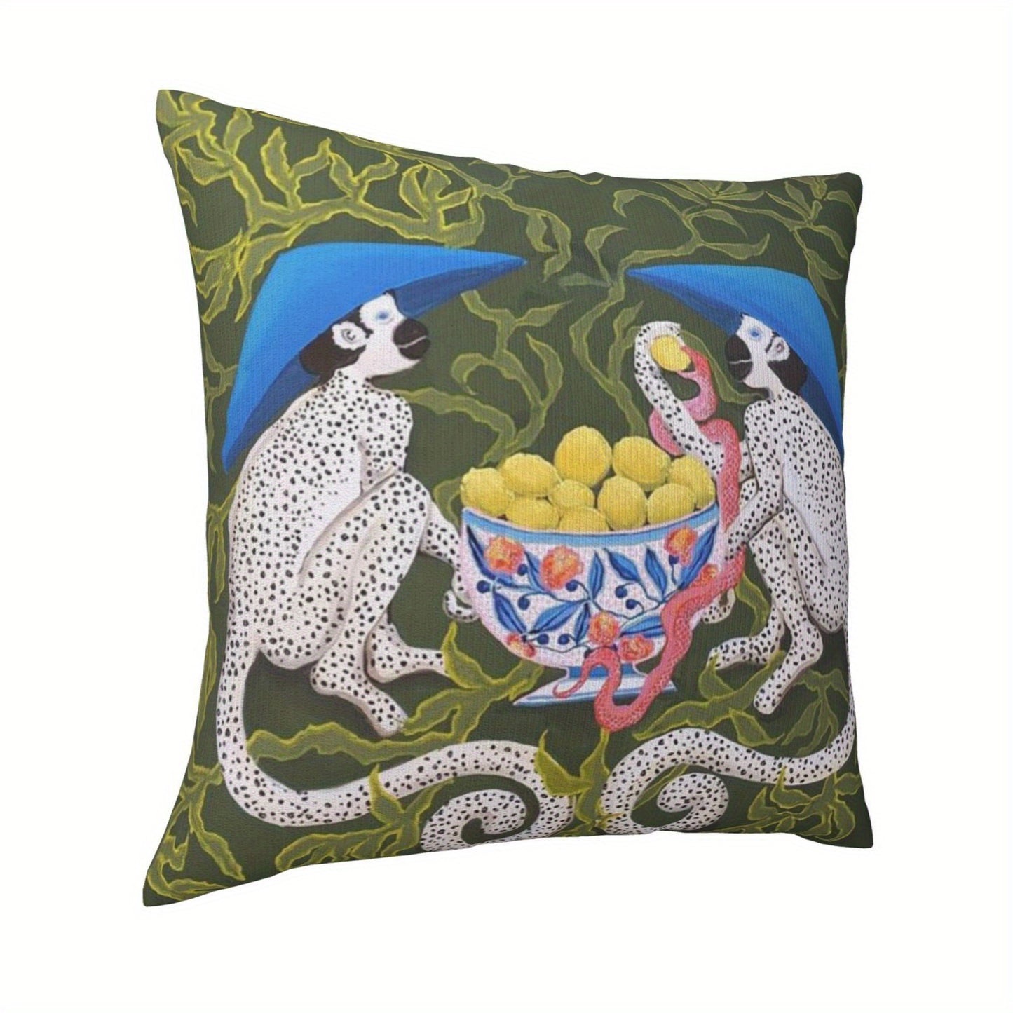 Plush Decorative Pillow Cover, Double-Sided Monkey & Peach Print, Woven Cushion Case  18x18" 45 x 45 cm