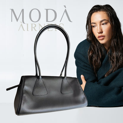 'PRISMA' prismic geometry suede or cowhide leather high grade underarm / shoulder handbag. stylish compact beautifully made. 32cm x 17cm x 15cm - Moda-Airneis