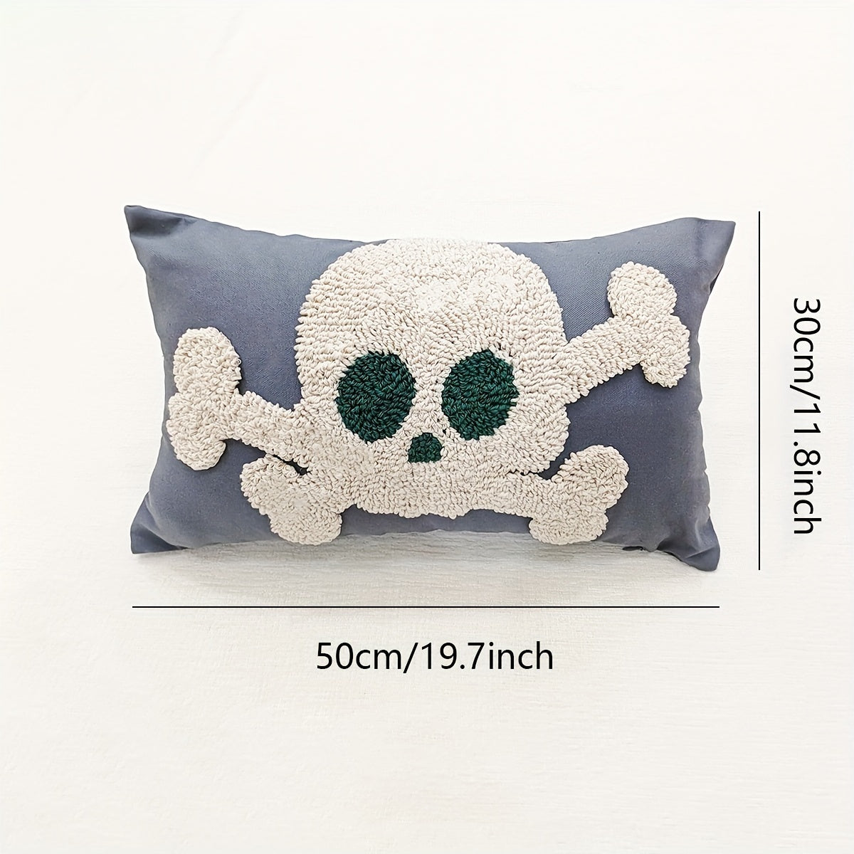 Contemporary Skull & Crossbones Throw Pillow Cover, 30 x 50 cm,Limited Edition Handcrafted Chenille, Cotton & Polyester Blend with Zipper Closure,