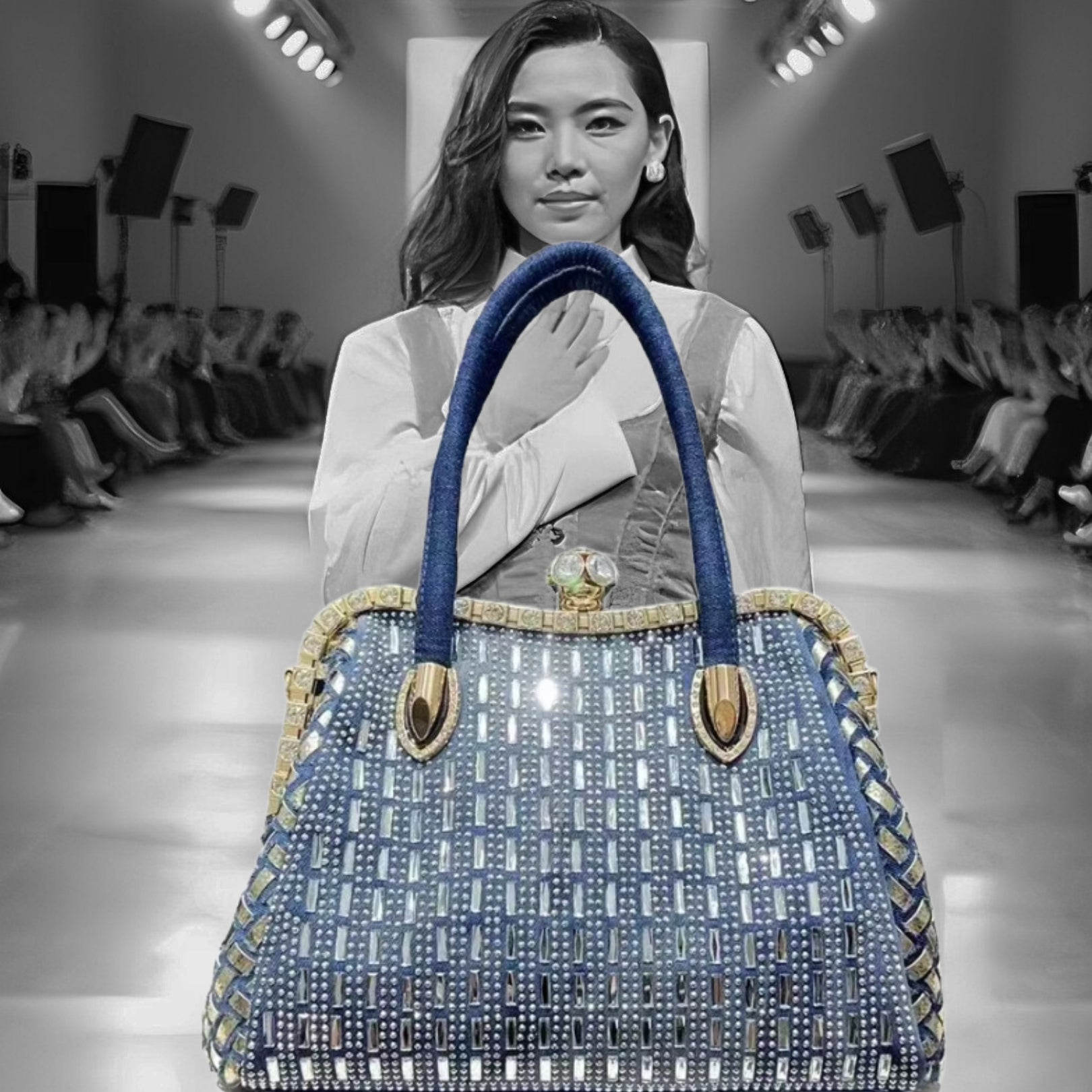 'Eve' Denim and 'diamonds' evening, clubbing or anytime (there are no rules here!) stylish, cute bag. Submit to your inner bling :) - Moda-Airneis