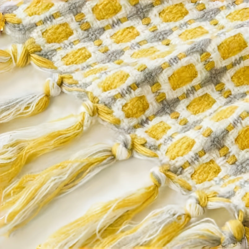 Soft & Cozy Yellow Knit Throw Blanket with Fringe