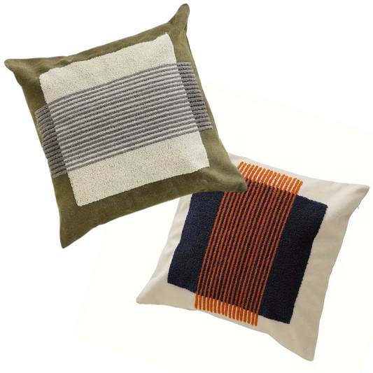 Contemporary Geometric cushion covers. Woven embroidered cotton blend  18x18" 45x45cm 2 colourways