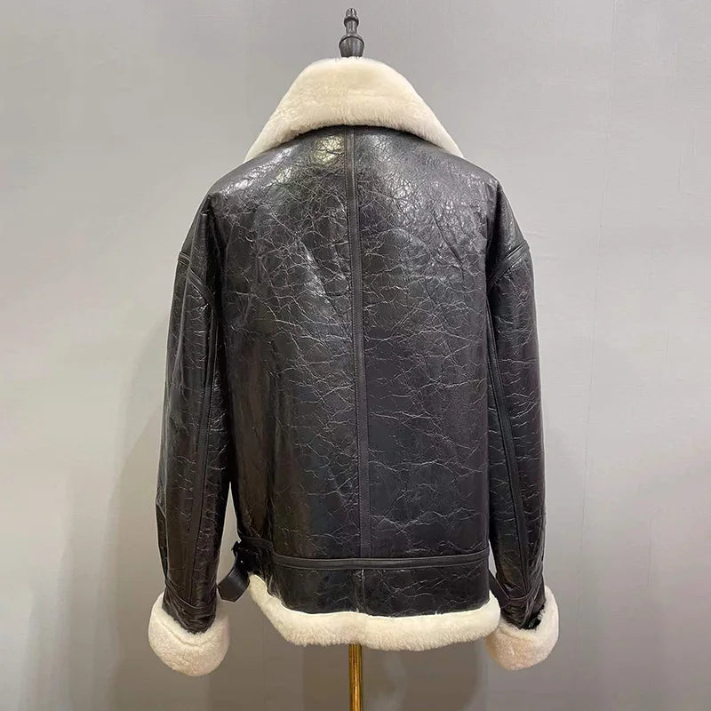 Women's Sheepskin Shearling Leather Flying Jacket