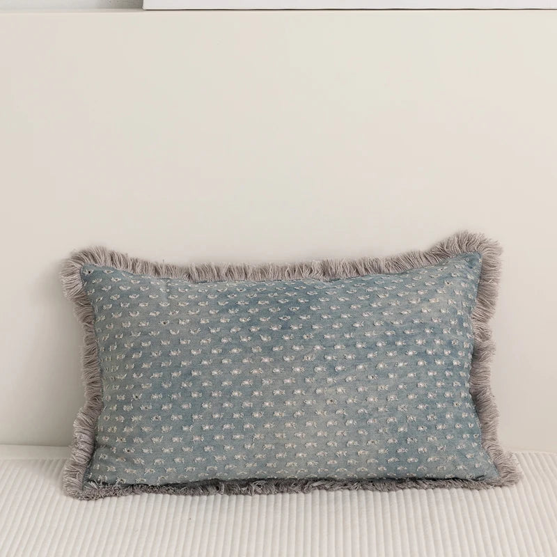 Fringed Cushion cover vintage cotton denim 45x45cm 30cm x 50cm  circle