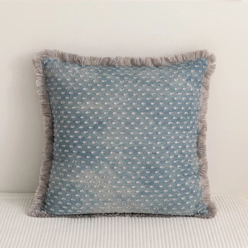 Fringed Cushion cover vintage cotton denim 45x45cm 30cm x 50cm  circle