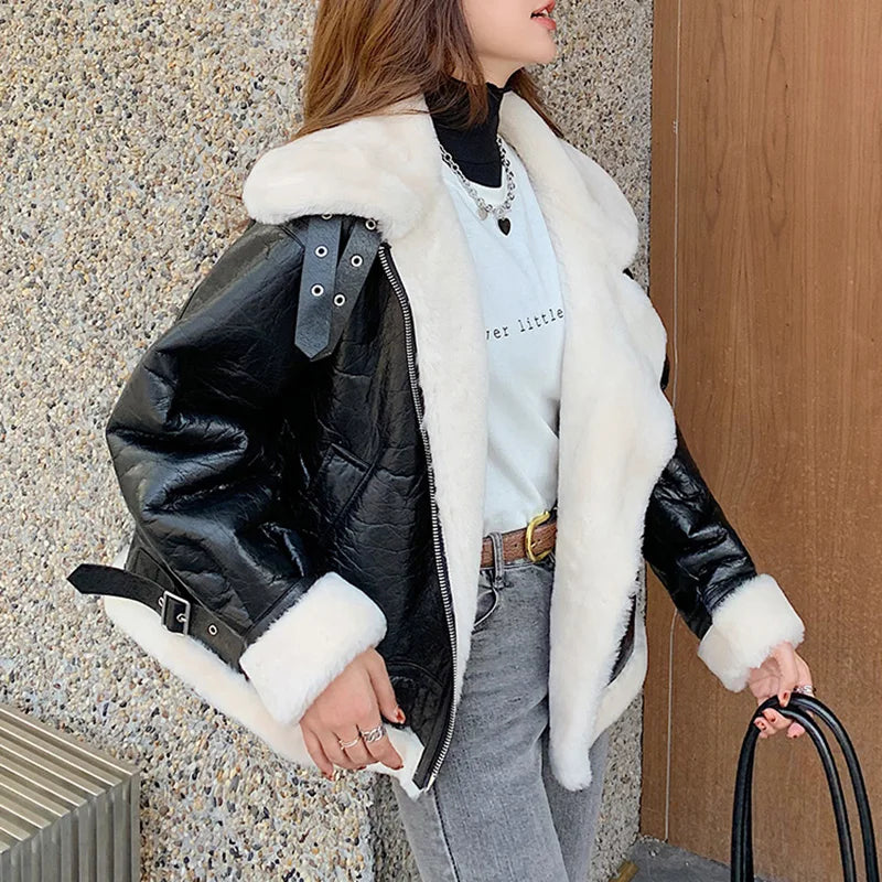 Women's Sheepskin Shearling Leather Flying Jacket